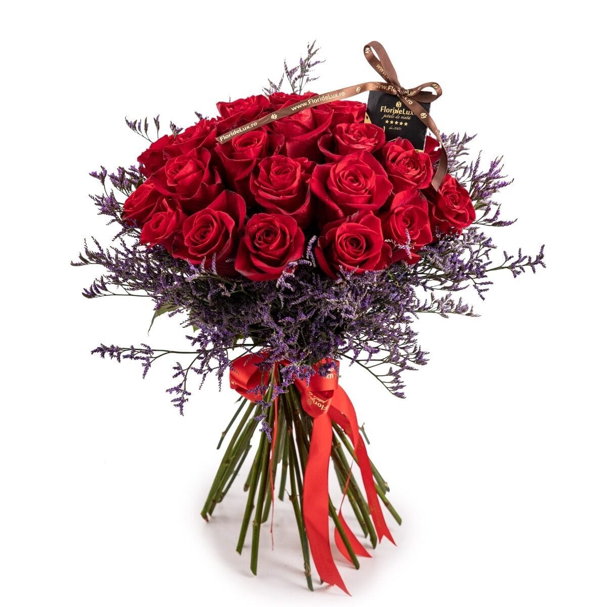 Bouquet of red roses and lilac decoration (standard)