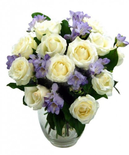 Delicate White Roses And Fragrant Freesias In Romania (Standard)
