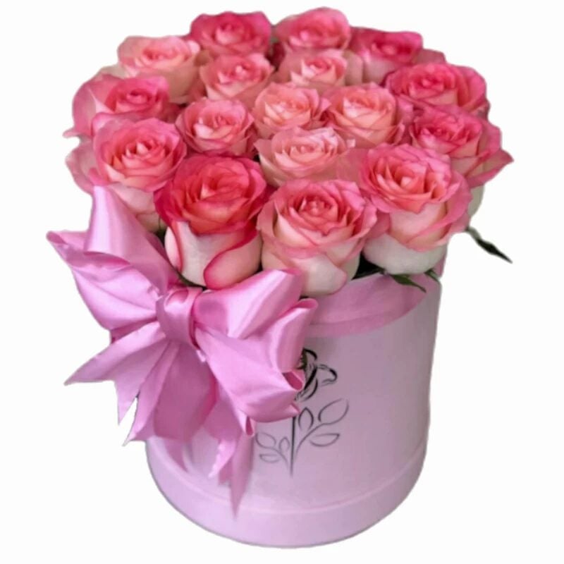 15 Pink Roses In Hatbox