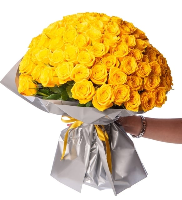 150 Yellow Roses in a Special Gray Bouquet