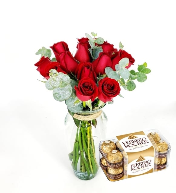 12 Red Roses and Ferrero Chocolates