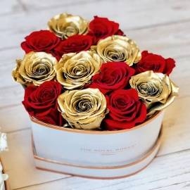 Red and Gold Roses Heart (15 Roses)