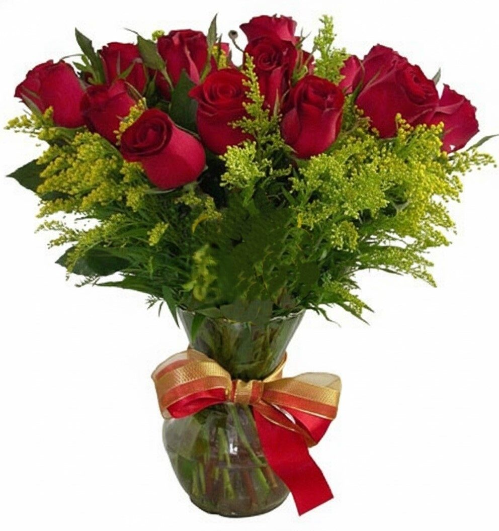 24 red roses in vase