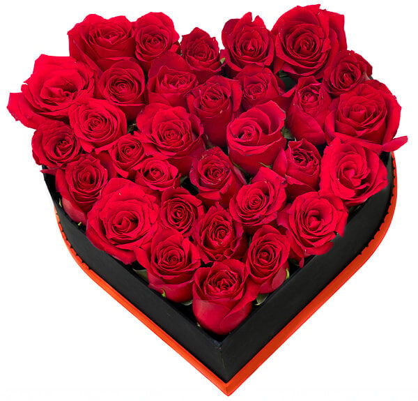 Red roses in heart shaped box