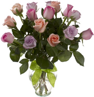 12 Color roses in vase