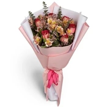 BOUQUET OF ROSES AND ALSTROEMERIAS