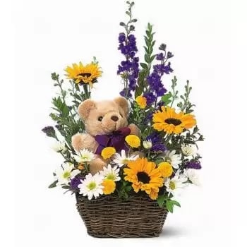 Mixed Flowers and Teddy Bear