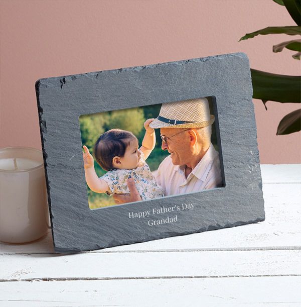 Happy Father's Day Grandad Personalised Slate Photo Frame - Landscape