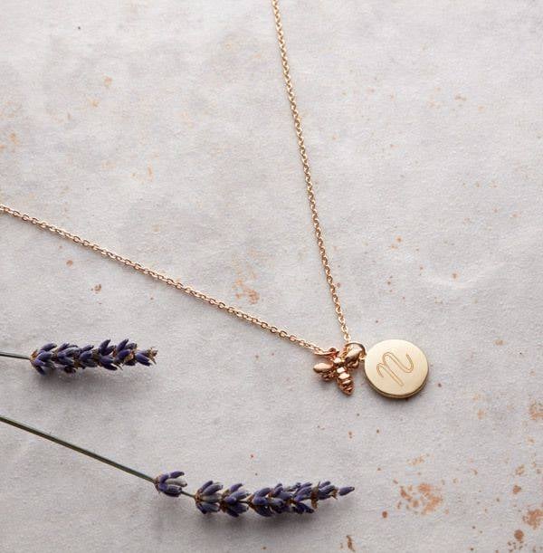 Initial Bee Charm Necklace - Personalised