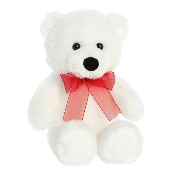 Plush Bear White w Red Bow 15"