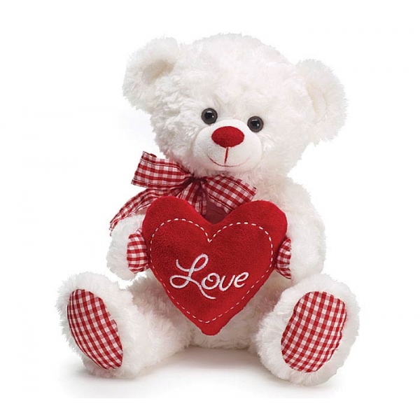 Plush 10" Bear Gingham Love White/Red