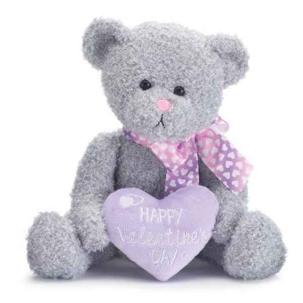 Plush Bear Gray w Lavender Heart 12"