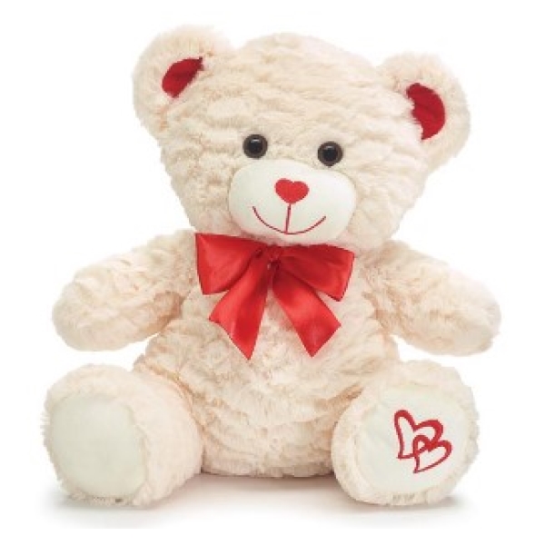 Plush Bear w Red Ribbon 11.5" Cream
