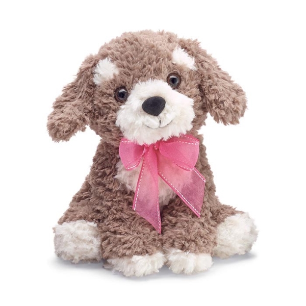 Plush Puppy Curly Fur Brown w Ribbon 8"