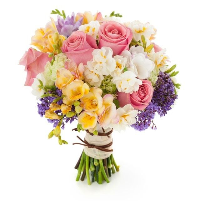 pink roses and white freesias (Medium)
