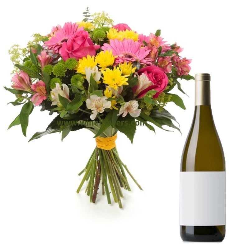 Mixed Flowers And A Sparkly Wine (Flowers And Wine)