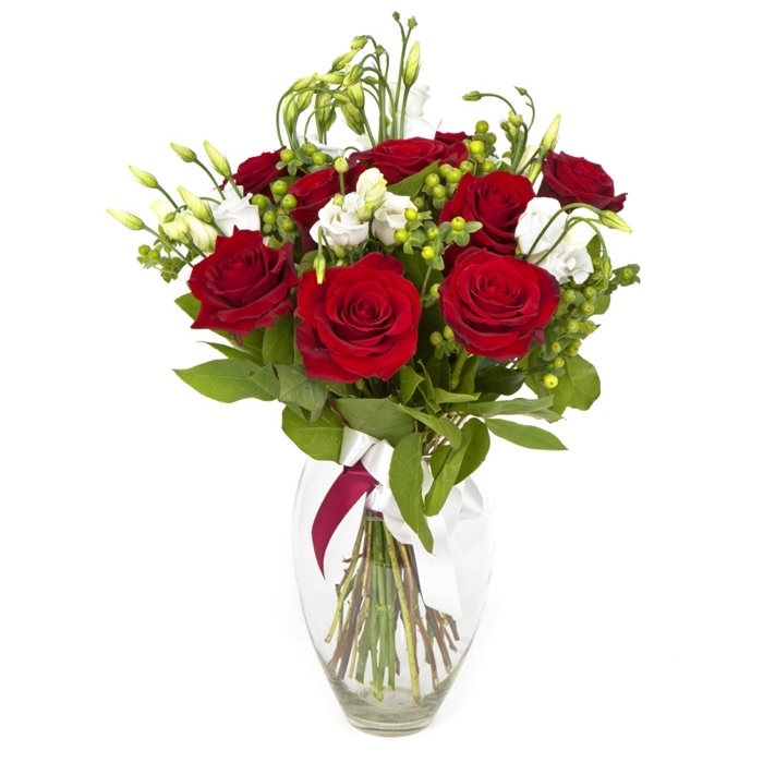 red roses and white lysianthus (Medium)