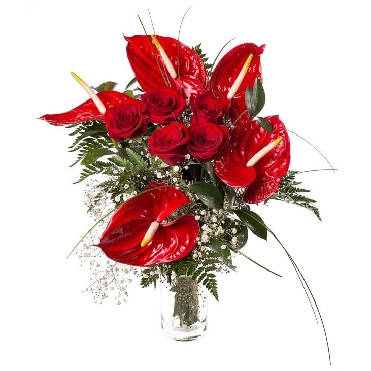 red roses and red anthurium (Medium)