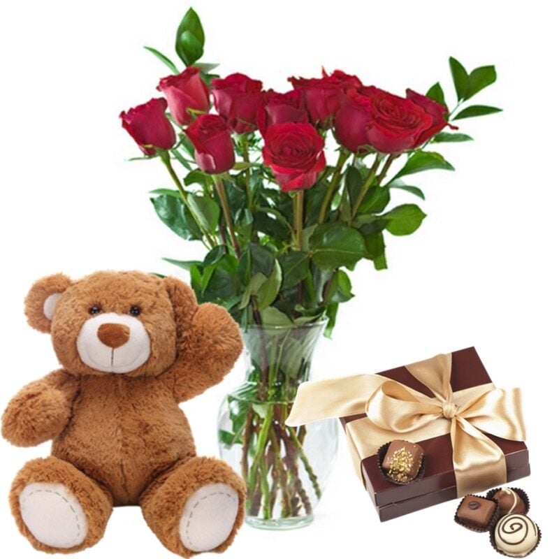 Red Roses Teddy Bear Choccolates (Roses And Gifts)