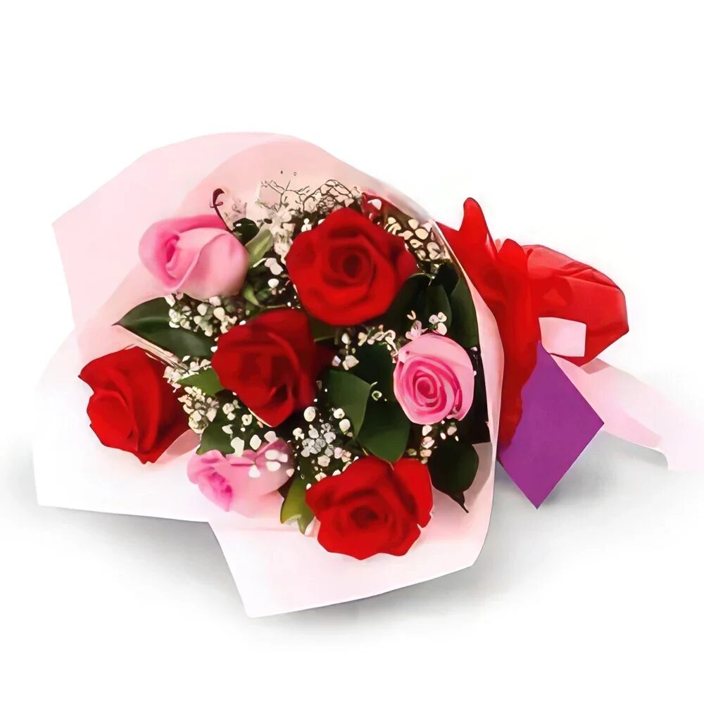 In Red& Pink Wrapping Pink& Red Roses