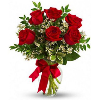 6 Red Roses, Fillers And Vase (Standard)