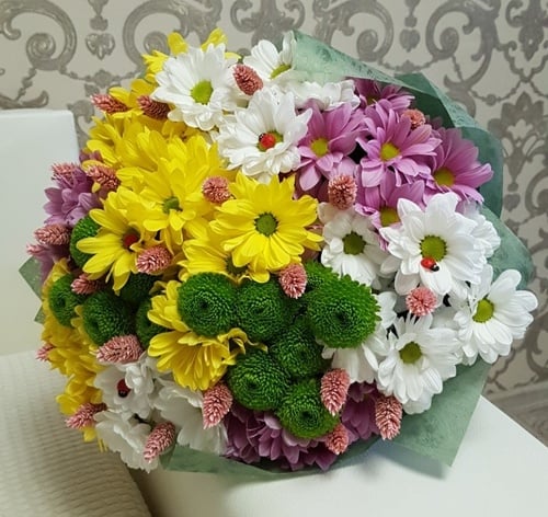 Bouquet Of Multi-Colored Chrysanthemums