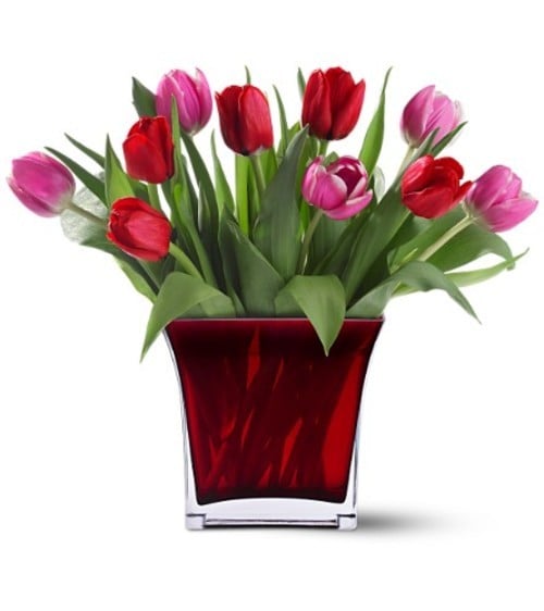 Bouquet Of Flowers "Red-Pink Sunset"