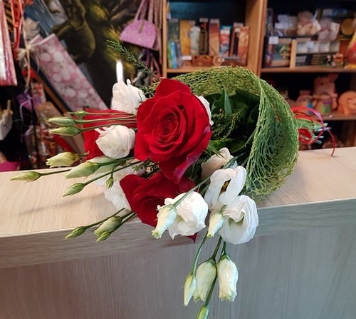 Bouquet Of Flowers " Roses And Eustoma"