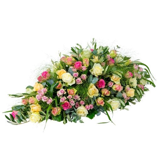 Full coffin cover 180-200cm - soft pink and white roses