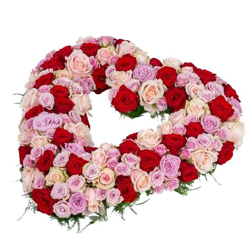 Open heart funeral wreath with roses (40 cm)
