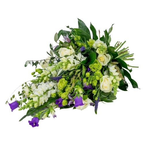 Funeral bouquet white and purple (70cm)