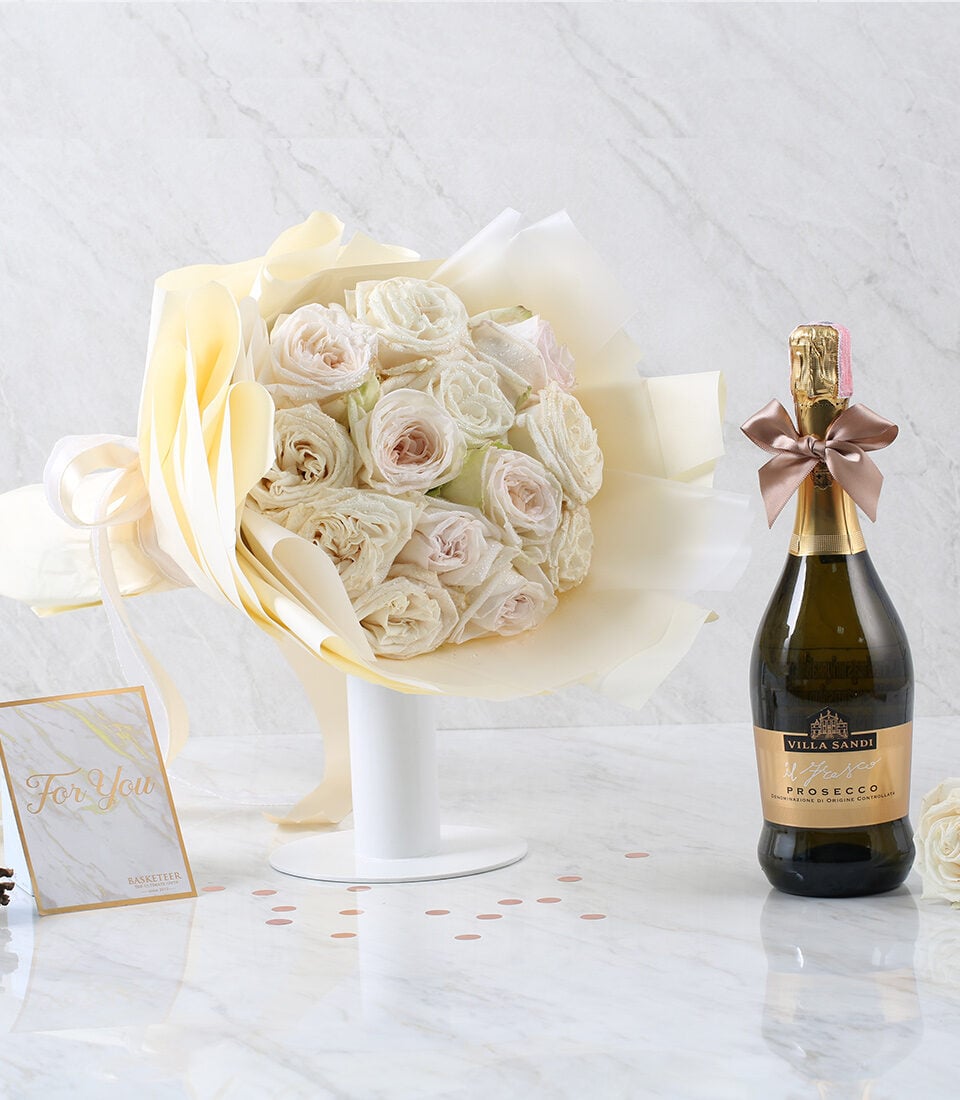 Combo Set (White Flower Bouquet & Prosecco)