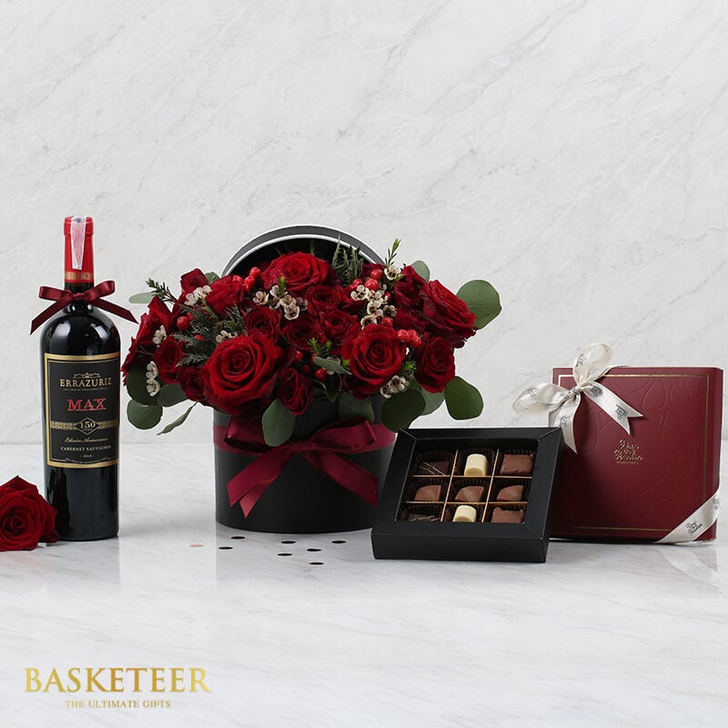 Combo Set (Wine, Red Roses & Chocolate Delight)
