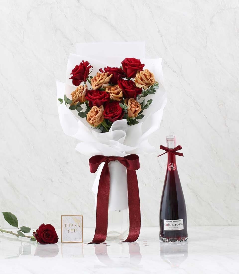 Wine & Red Flower Combo