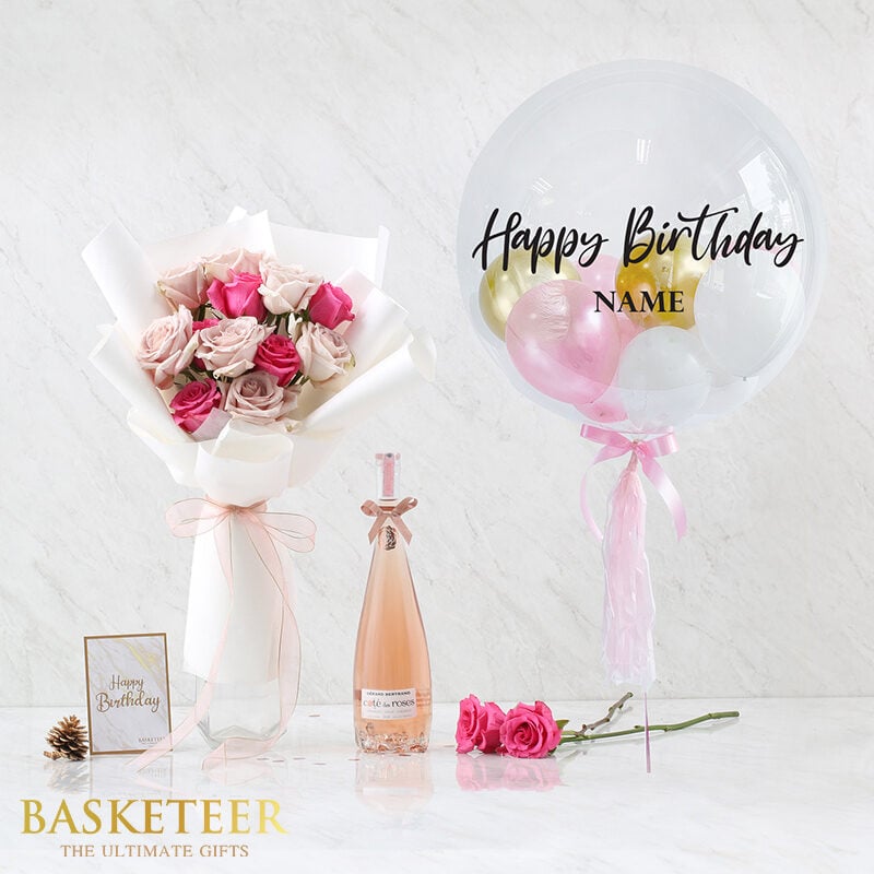 Combo Set (Flowers Bouquet Wine And Balloon)
