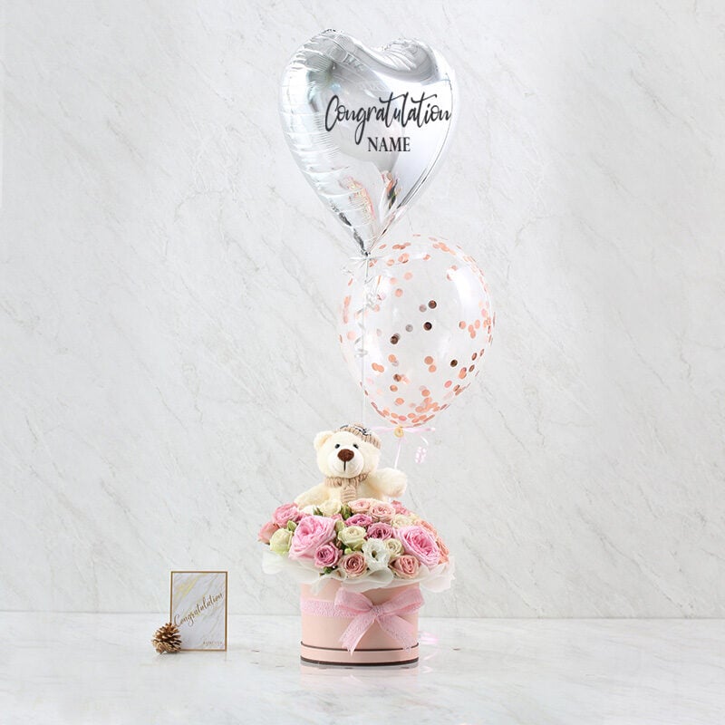 Combo Set(Flower Box, Teddy Bear And Balloon)