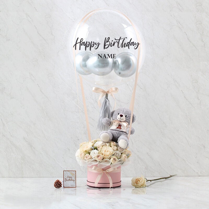 Combo Set(Flower Box, Teddy Bear And Balloon)