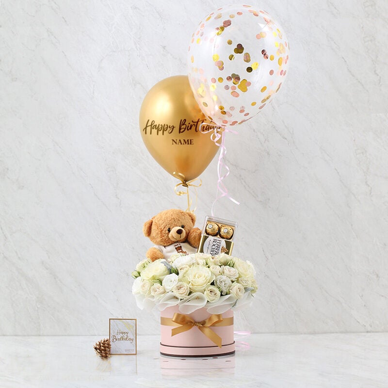Combo Set(Flower Box, Teddy Bear, Chocolate And Balloon)