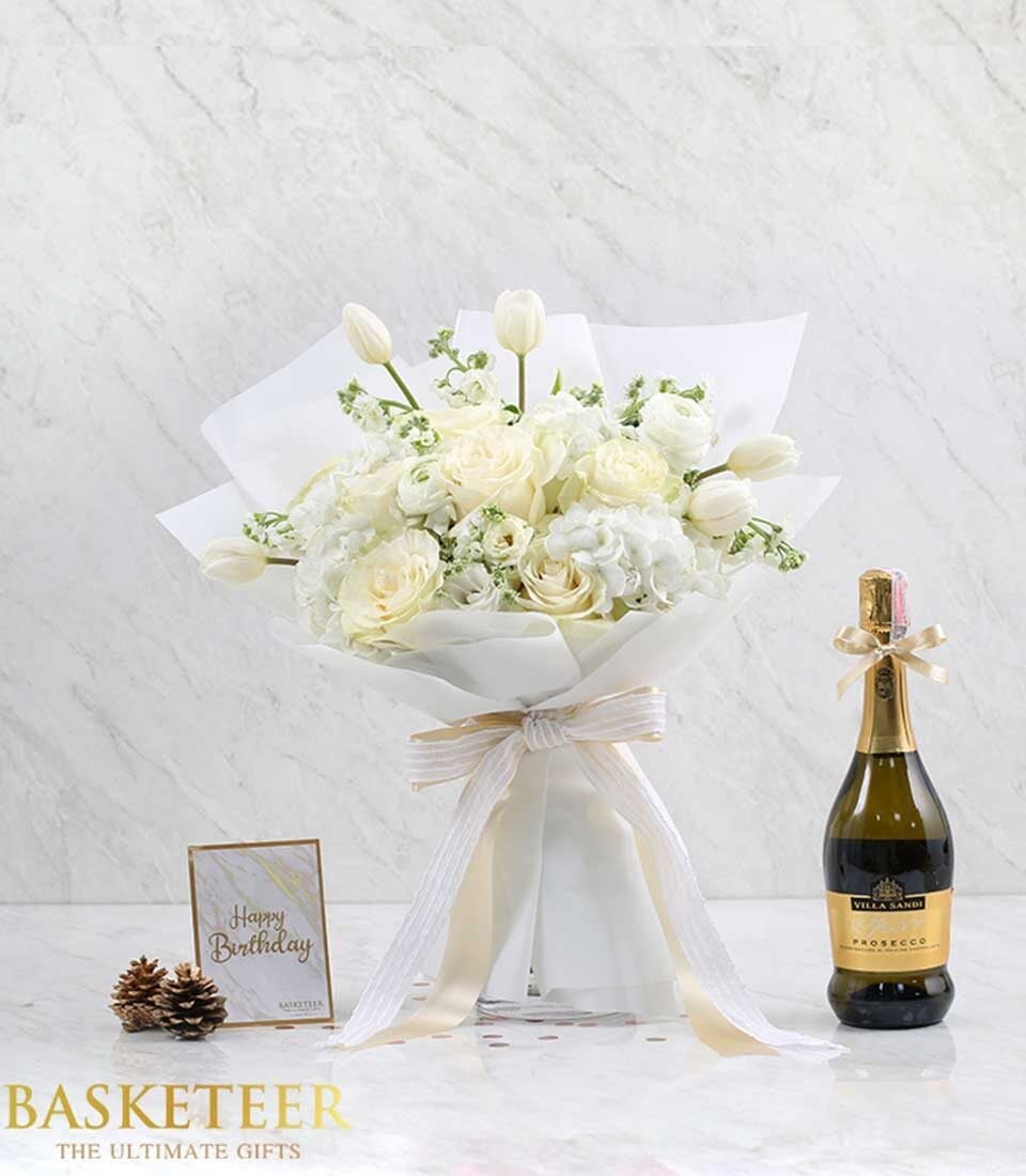 Wine & White Bouquet Combo