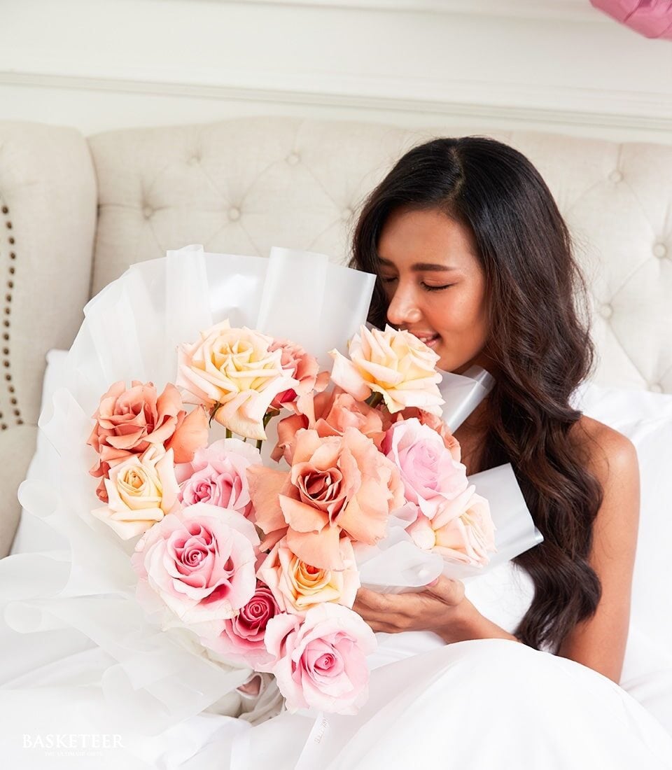 Sweet Pink Heart Balloons & Flowers Combo