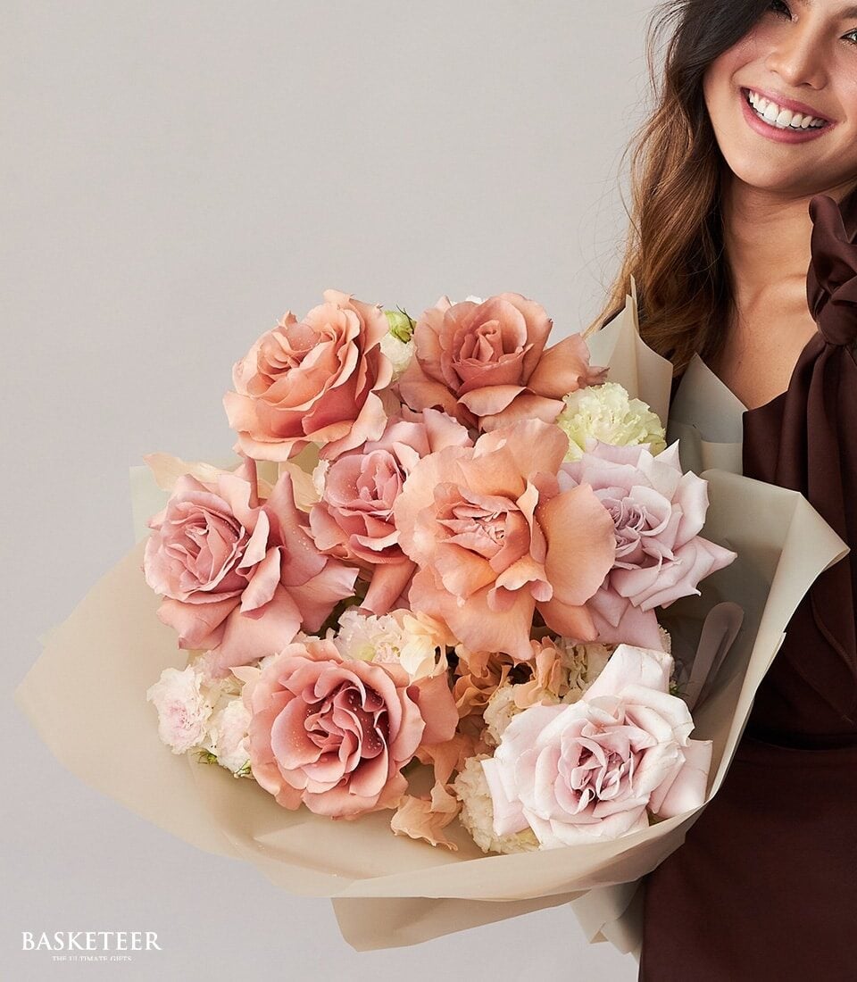 Romantic Mocha Rose & Heart Balloons Set