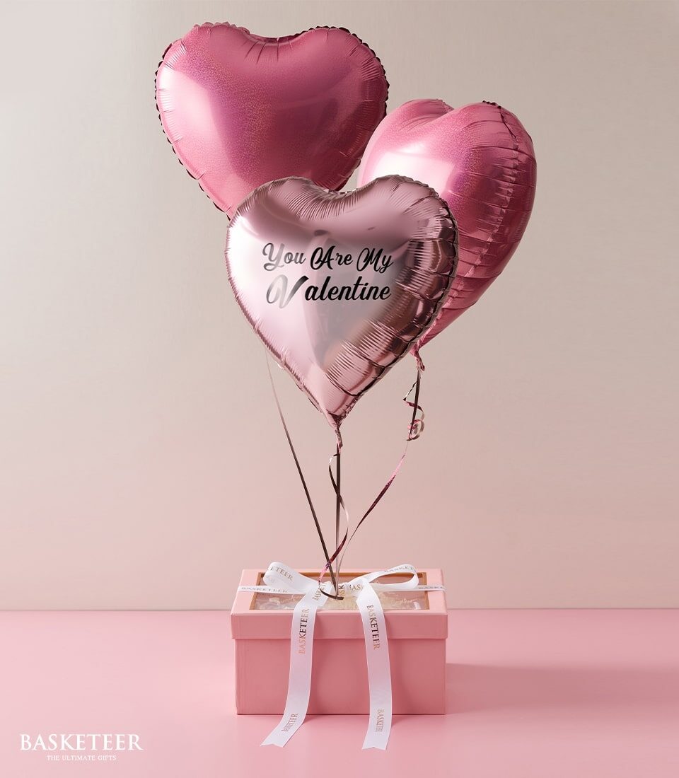 Sweet Pink Heart Balloons With Bakery Gift Box