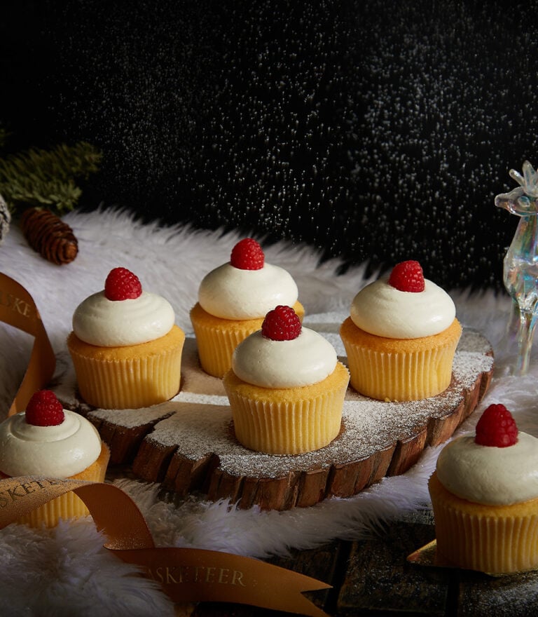 Raspberry Stuffed Snowball Cupcakes