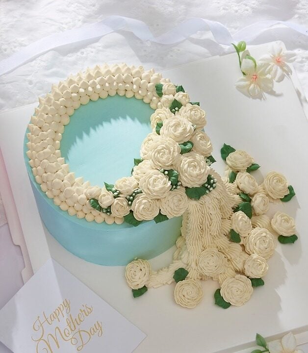 Blue Floral Cascade Mother's Day Cake (1 LB)