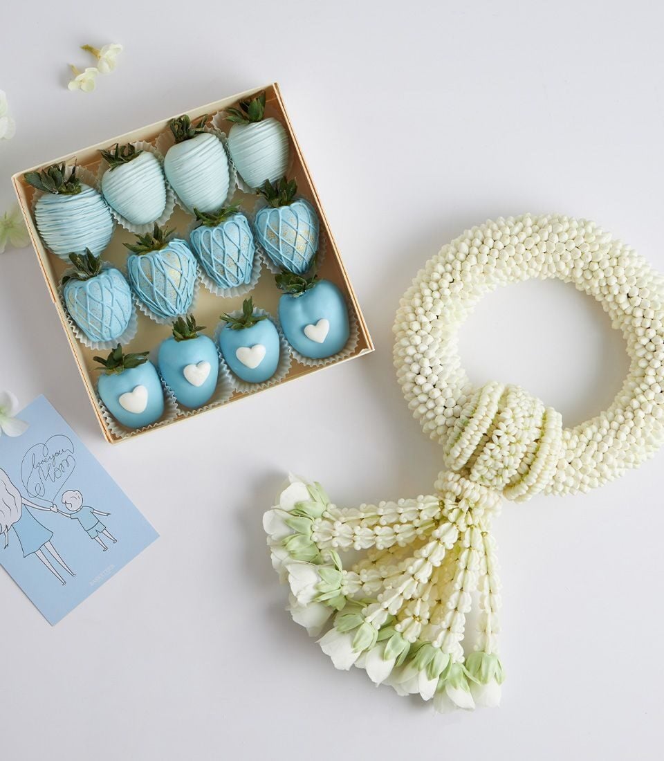Chocolate Strawberries with Jasmine Garland -Gift for Mum