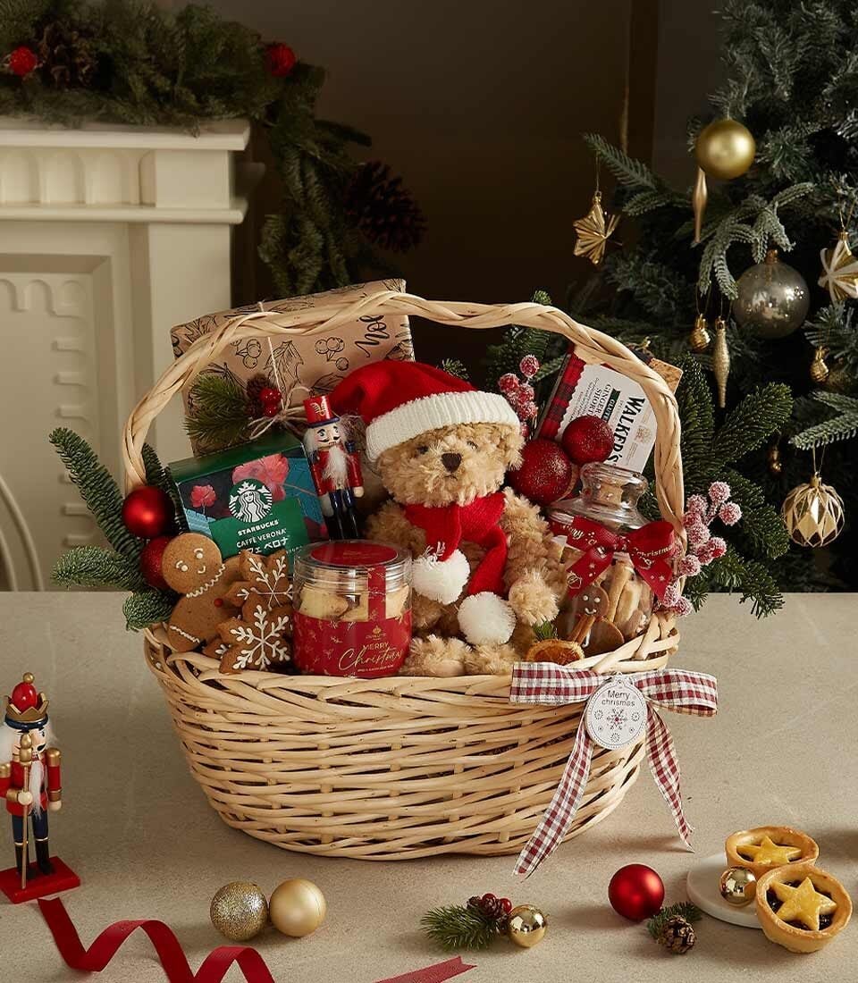 Festive Teddy Bear Gift Basket