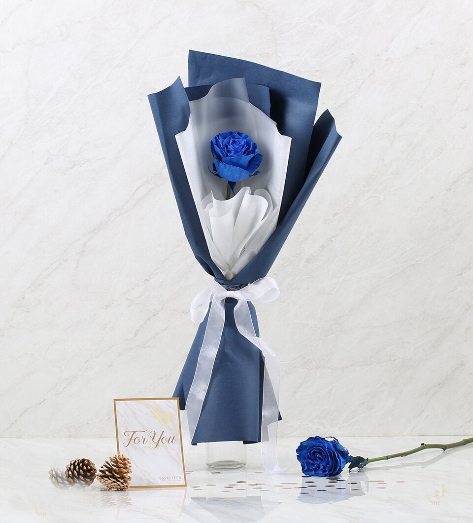 Single Tinted Blue Mondial Rose Bouquet