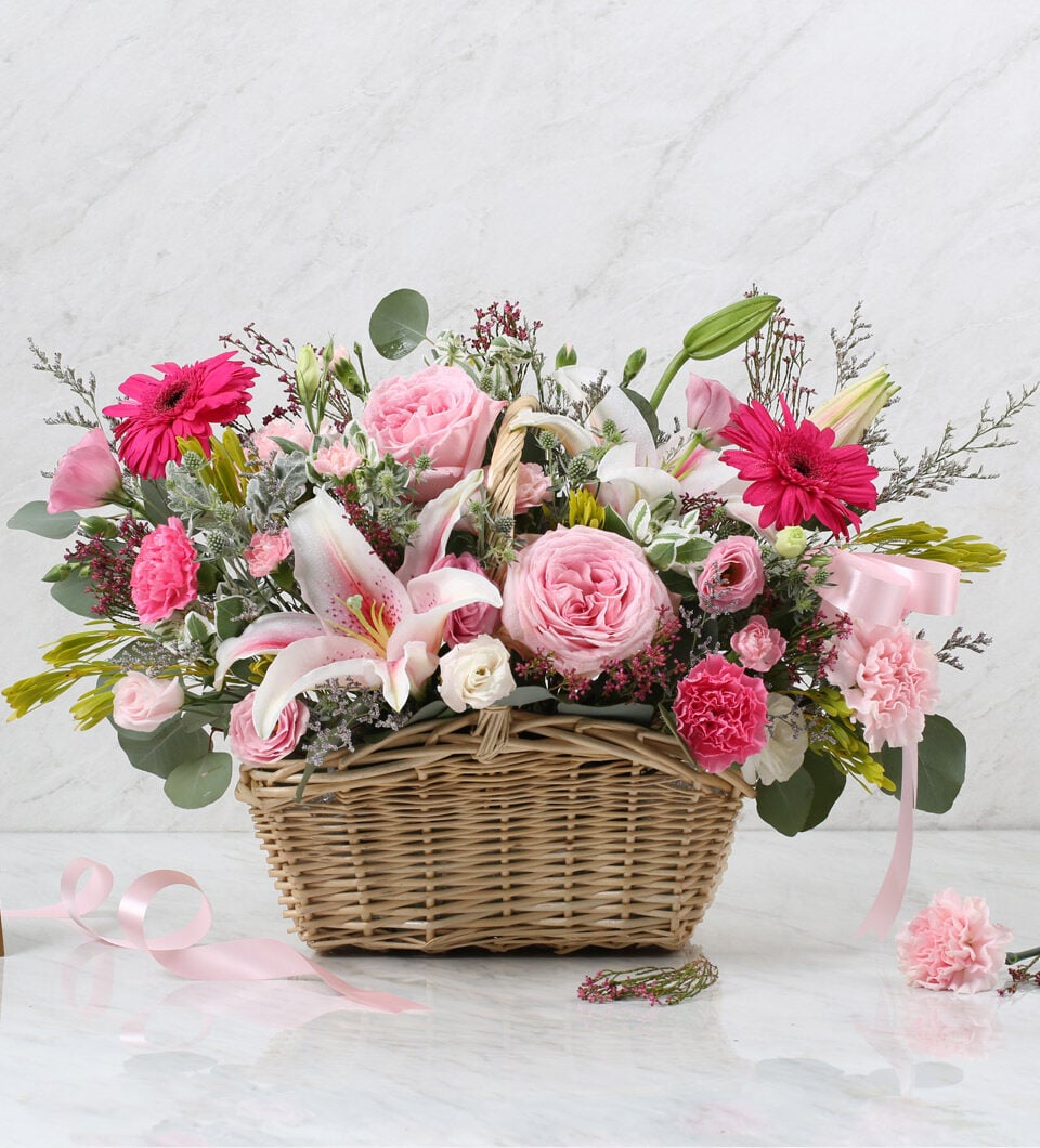 Sweet Pink Flower Basket