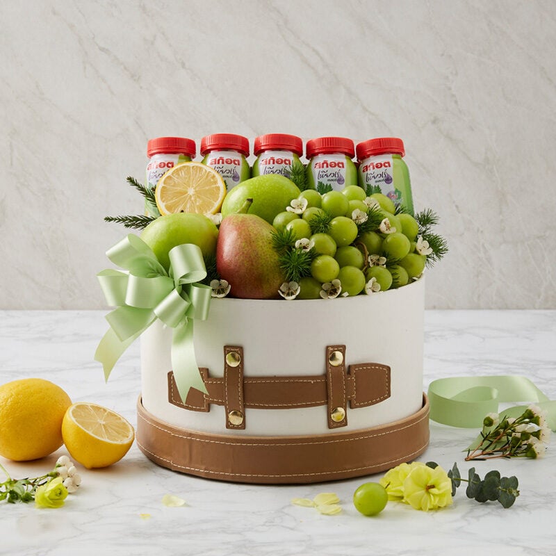 Scotch Pureeâ€™ Celery Drink & Mixed Fruit Basket