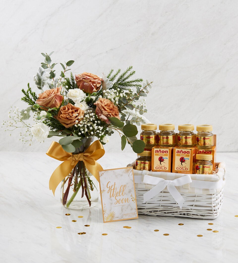 Scotch Birdâ€™s Nest Gift Basket & Flower In Vase